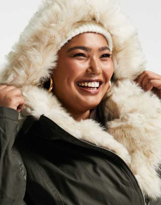 Faux fur lined store parka jacket