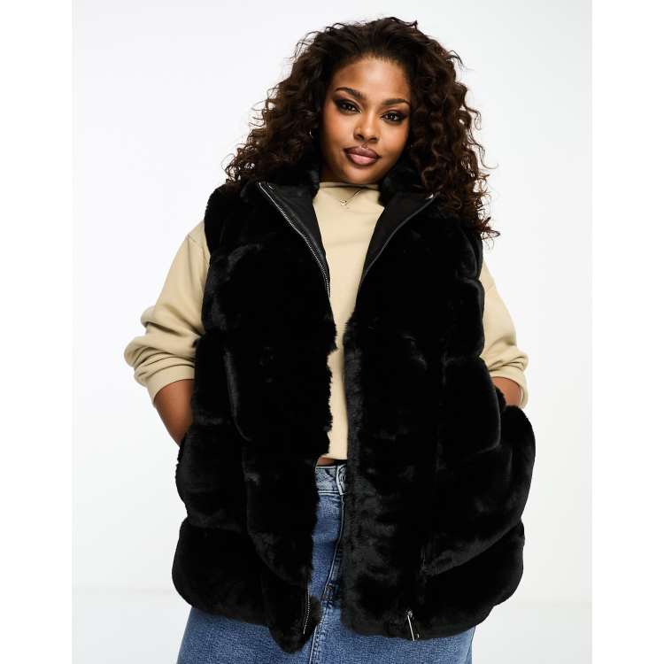 Ladies black faux fur gilet sale