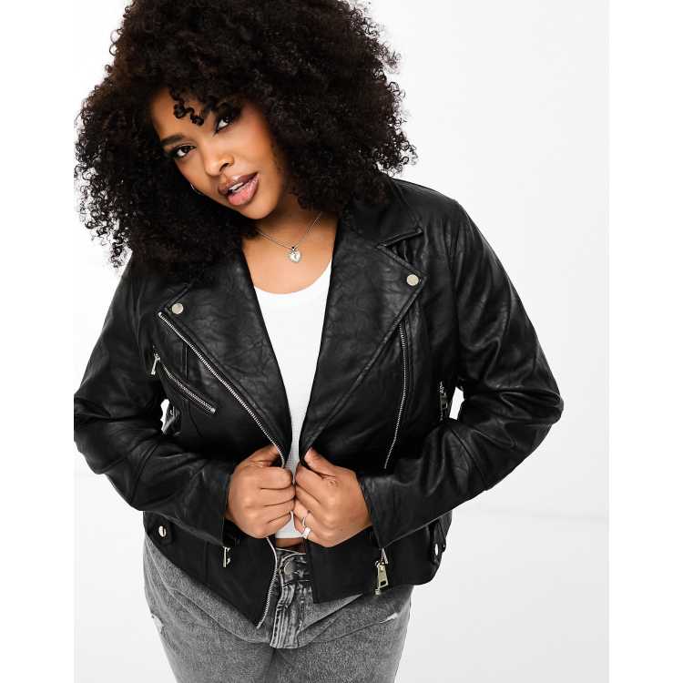 Women's plus size hot sale faux leather moto jacket