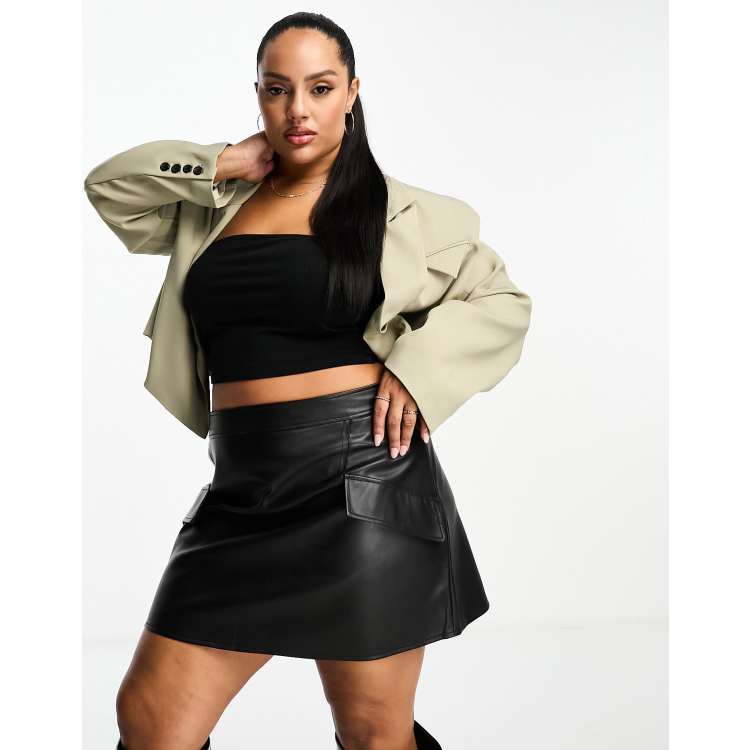 Plus Black Faux Leather Mini Skirt