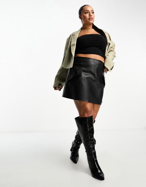 River Island Plus faux leather mini skirt in black