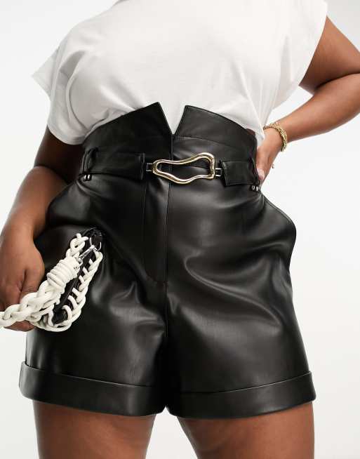 High waisted faux hot sale leather shorts plus size