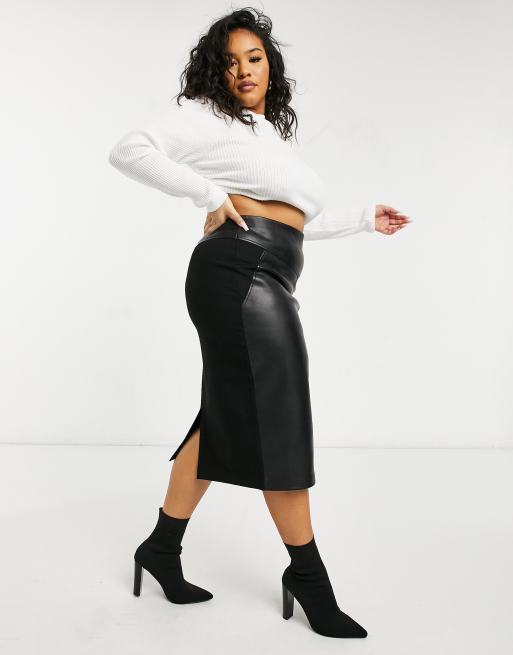 Black leather clearance pencil skirt asos