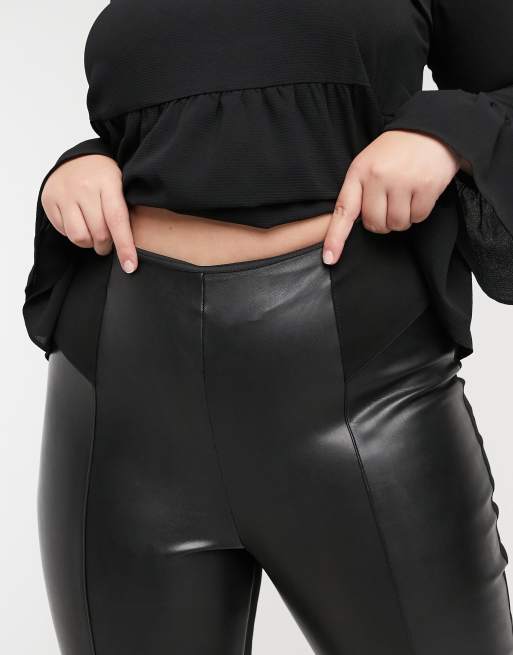 River Island Plus faux leather ponte paneled leggings in black