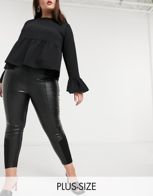 River Island Plus faux leather ponte panelled leggings in black