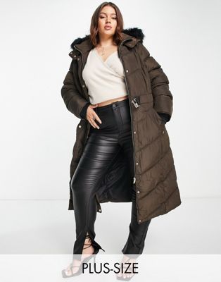 River Island Plus fitted padded coat in brown