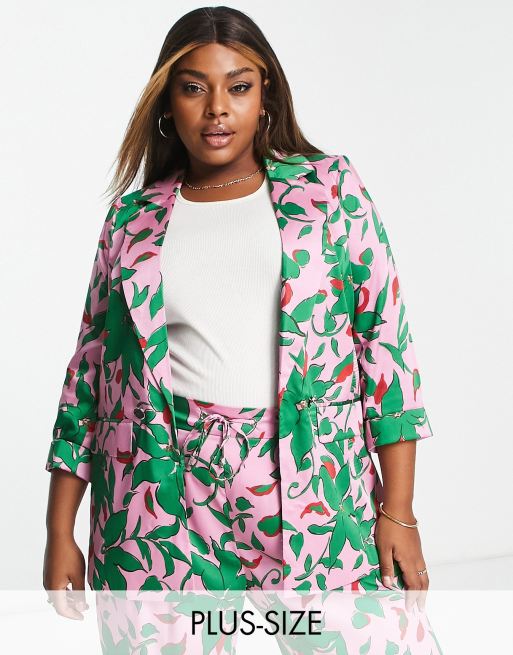 River Island Plus floral blazer in pink - part of a set ASOS