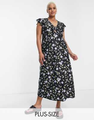 River Island Plus Floral Midi Dress In Black