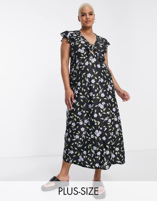 River Island Plus - floral midi dress in black