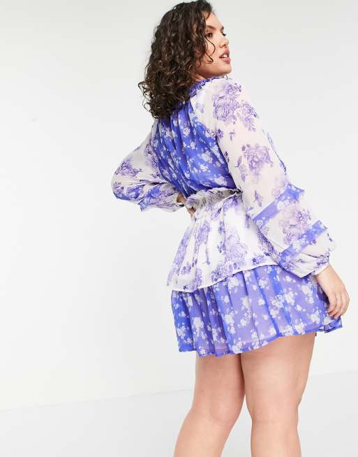 超目玉 リバーアイランド レディース ワンピース トップス River Island Plus Floral Shirred Waist Mini Beach Dress In Blue Blue Print 100 の保証 Arnabmobility Com