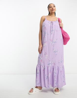 River Island Plus floral slip maxi dress in lilac