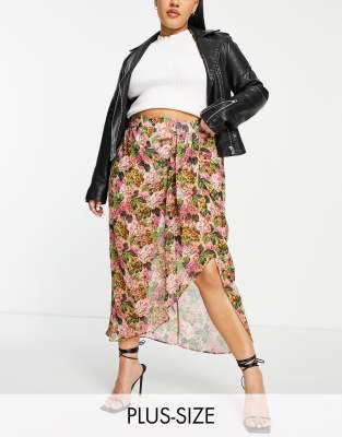 River Island Plus floral twist midi skirt in cream