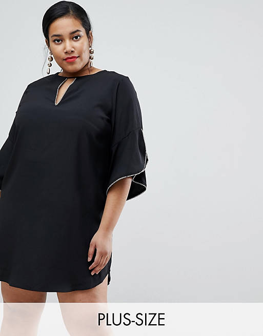 River Island Plus fluted sleeve dress in black | ASOS