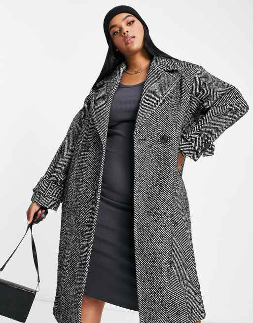 River Island Plus formal coat in grey tweed