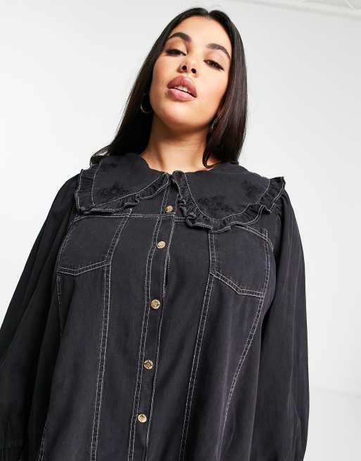 River island black puff sleeve denim jacket online