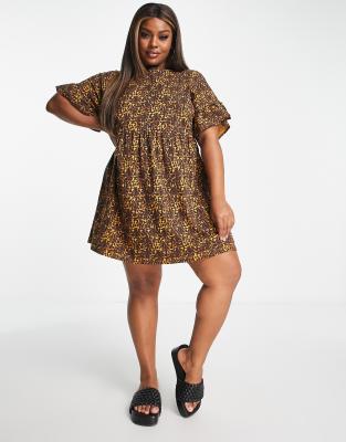 River Island Plus frill smock mini dress in light brown | ASOS