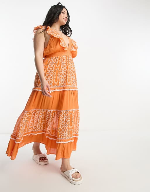 River island hot sale orange maxi dress