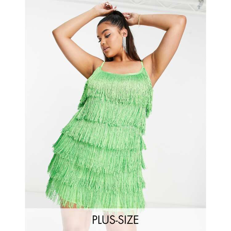 River Island Plus fringe mini dress in green ASOS