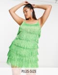 River Island Plus fringe mini dress in green