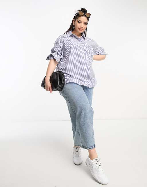 River Island Plus - Gestreept overhemd in blauw