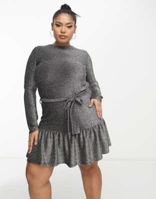 River Island Plus glitter flippy mini dress-Silver