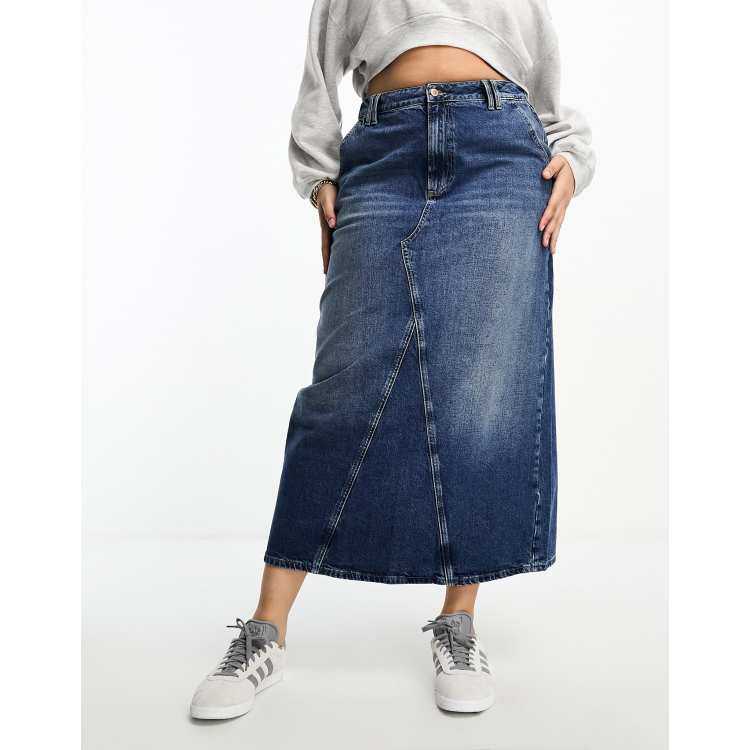 River Island Plus Gonna di jeans lunga scura con cuciture ASOS