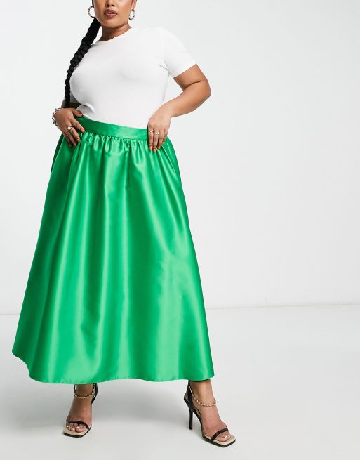 River Island Plus – Grön, a-linjeformad midikjol 