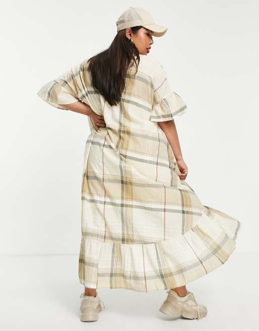 River Island Plus – Grün kariertes, weites Midi-Hemdkleid in A-Linie, 3 von 4