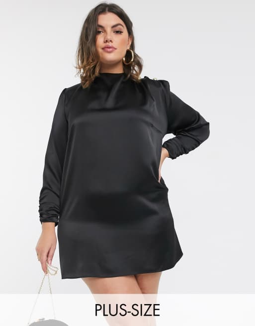 River Island Plus high neck satin shift dress in black ASOS