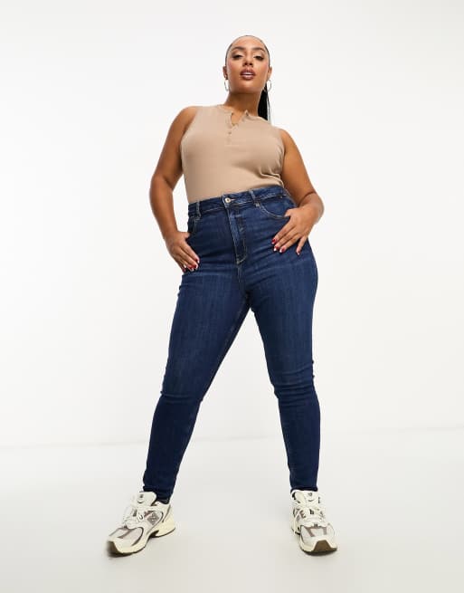 Plus size best sale dark blue jeans