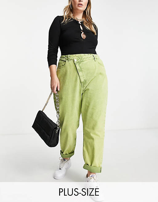 Women River Island Plus high waisted acid wash mom jeans in bright green 