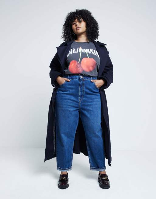River Island Plus high waisted bum sculpt mom jeans in denim - dark