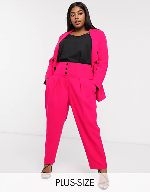 River Island Plus high waisted cigarette pants in pink | ASOS