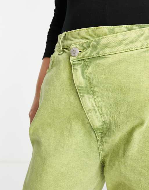 River Island Plus - Højtaljede mom-jeans i lysegrøn syrevask, 3 af 4