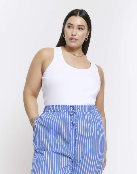 River Island Plus - Hvid overdel med dyb rund hals - view 1