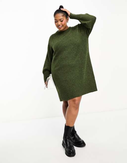 River Island Plus - Hyggelig sweaterkjole i kakigrøn
