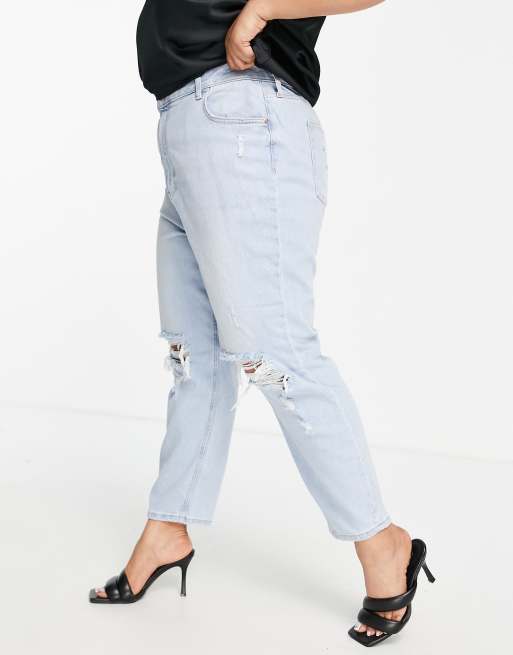 River Island Plus Jean mom avec genoux d chir s Bleu clair ASOS