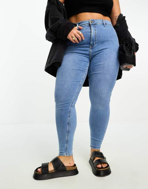 River Island Plus - Jeggings a vita alta in denim chiaro