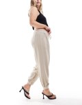 River Island Plus jersey cuffed pants in beige-Neutral