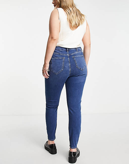 Jeans River Island Plus Kaia high waisted skinny jeans in medium blue 