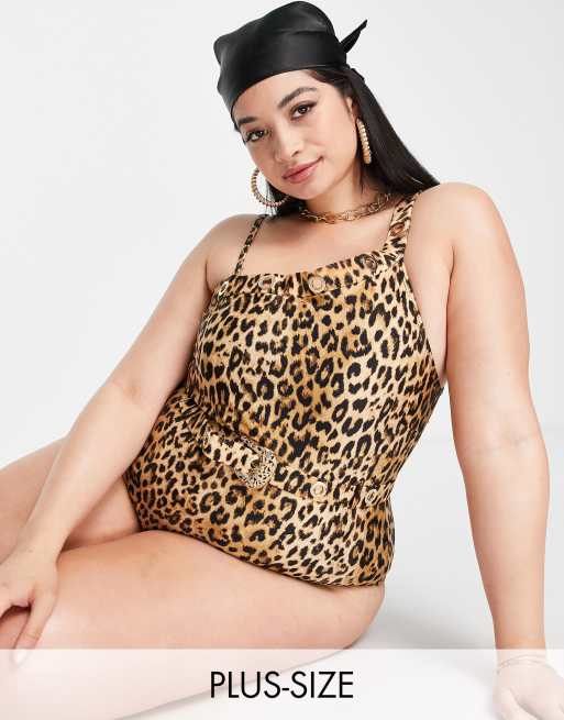 River Island Plus – Kostium kąpielowy na jedno ramię z oczkami w zwierzęcy wzór