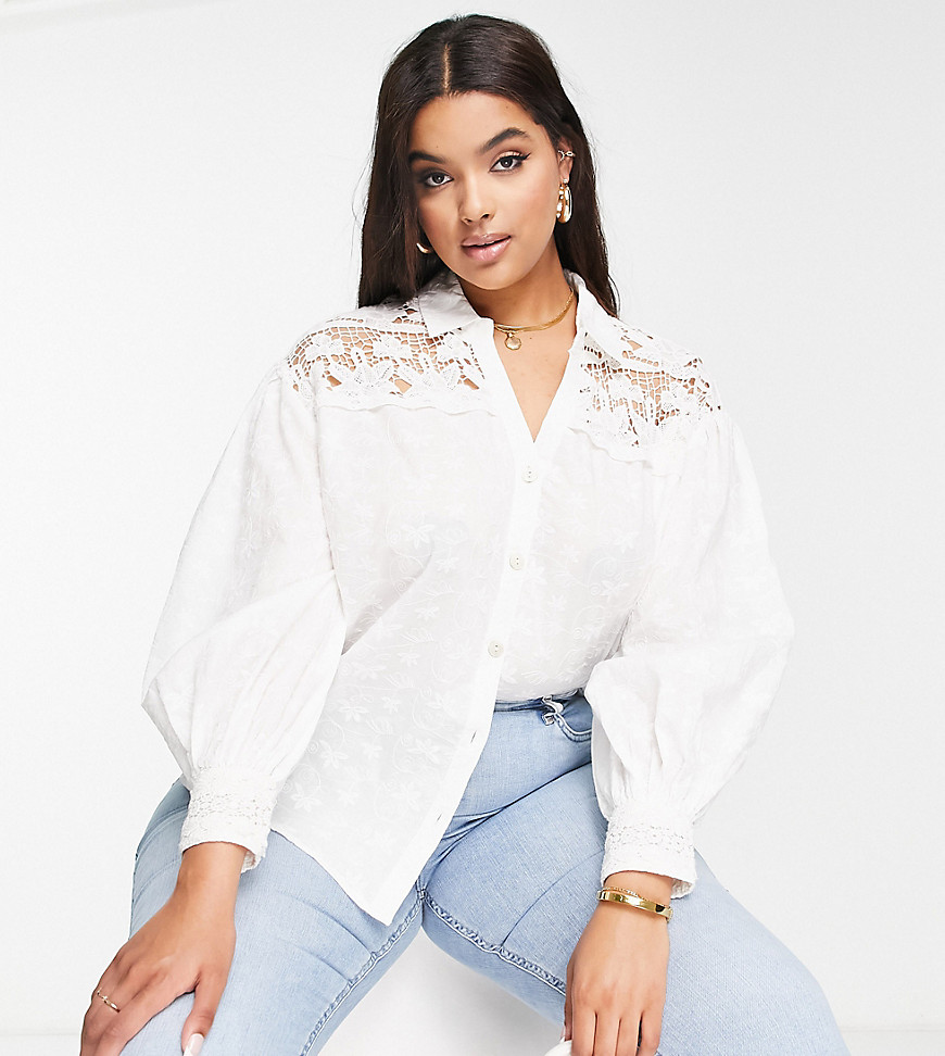 Plus-size shirt by River Island Daywear dressing done right Embroidered design Spread collar Button placket Crochet lace detail Regular fit