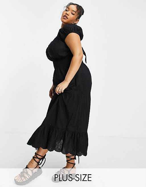River Island Plus lace tiered maxi dress in black