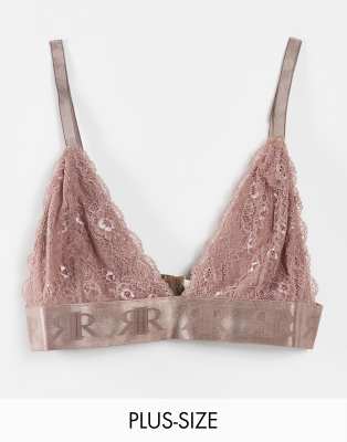 River Island Plus lace triangle bra in mocha - part of a set-Brown