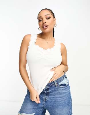 River Island Plus River Island Plus lace trim ruched front vest in white