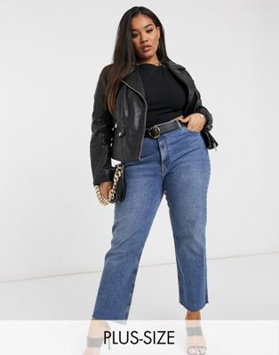 River Island Plus leather biker jacket with quilting in black | ASOS