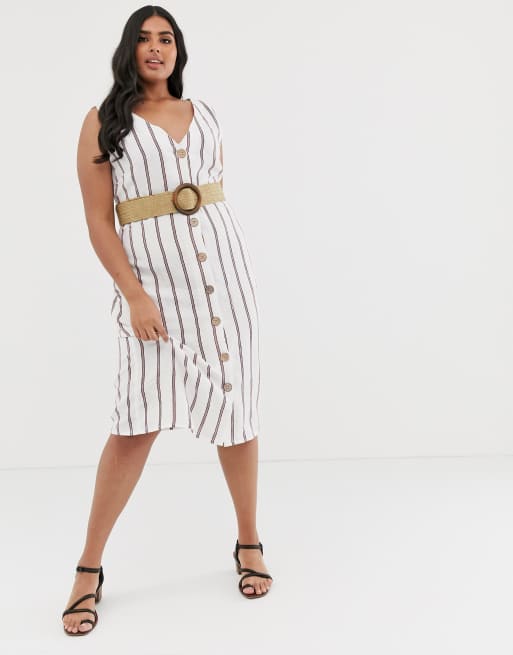 River Island Plus linen shirt dress in white stripe