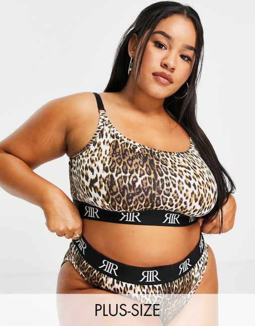 River Island Plus - Lingerieset met bralette en onderbroek met luipaardprint in bruin