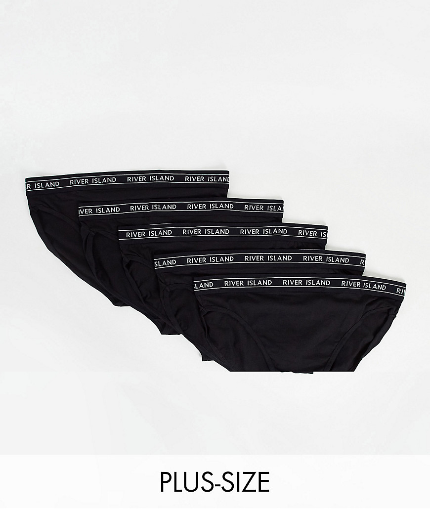 River Island Plus logo tapeband 5 pack of briefs in black