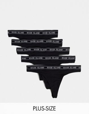 River Island Plus logo tapeband 5 pack of thongs in black